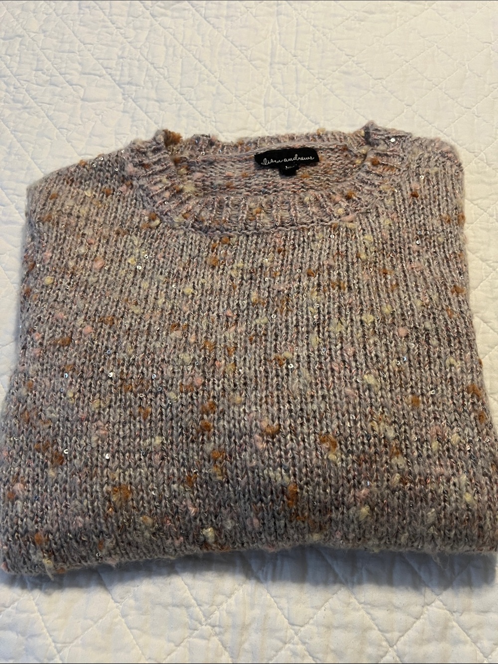 Club Monaco Lavender Speckled Crewneck Sweater with Subtle Sequin Detail